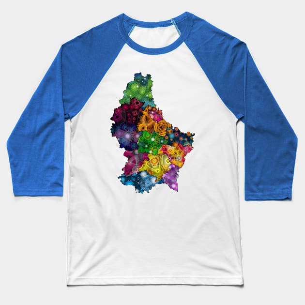 Spirograph Patterned Luxembourg Districts Map Baseball T-Shirt by RachelEDesigns